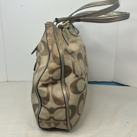 Coach 22455 Poppy Signature Metallic Outline Hallie Tote - Picture 2 of 10